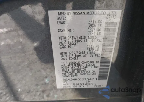 2013 Infiniti Jx35 z USA, uszkodzony, nr VIN 5N1AL0MM4DC315473